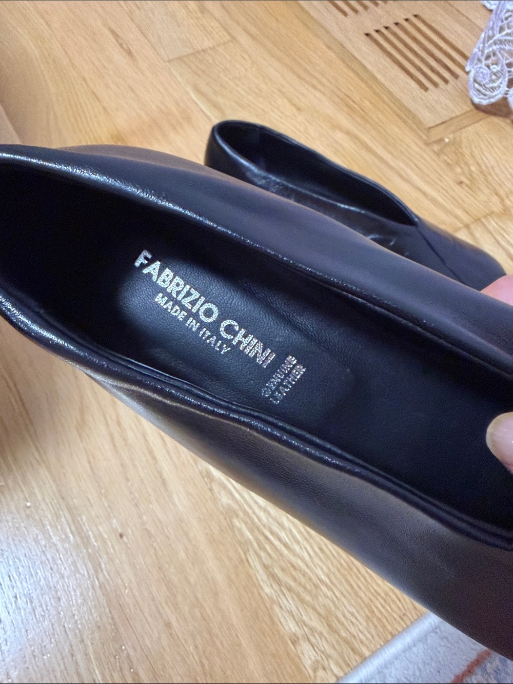 Fabrizio Chino Black Leather Slip-On Women's Flats.Made in Italy. - Picture 6 of 8